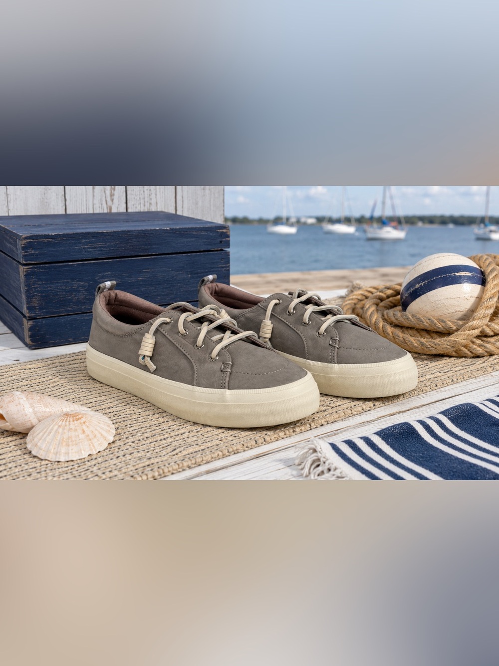 Sperry Crest Vibe Washable Leather Gray Sneakers 6.5 NWOB